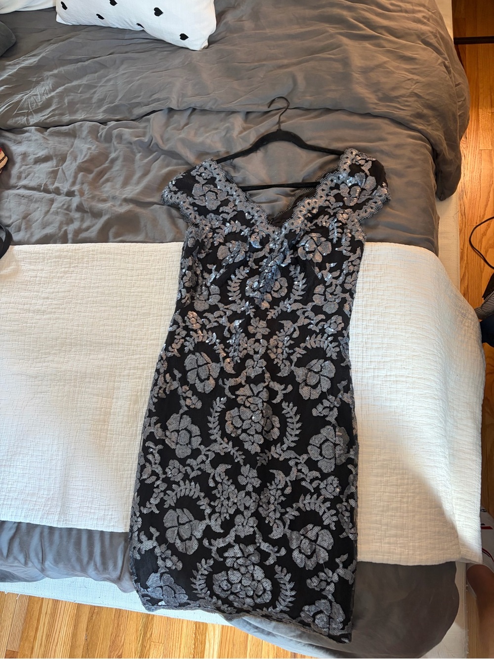Tadashi Shoji Black Midi Dress with Silver Floral Lace